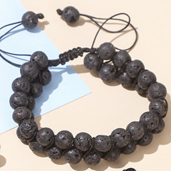 3/$35 Black Lava Rock Beaded Bracelet Adjustable Healing Energy Stone Unisex - Picture 6 of 6